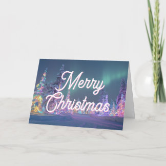 Cartes Pour Fêtes Annuelles Northern Lights Pastel Trees Merry Christmas