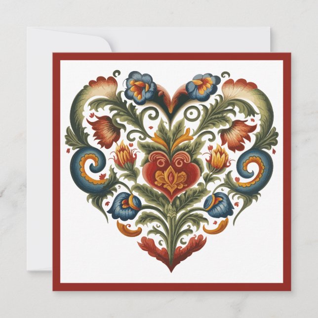 Cartes Pour Fêtes Annuelles Norvège Romaling Folk Art Coeur Valentines (Devant)