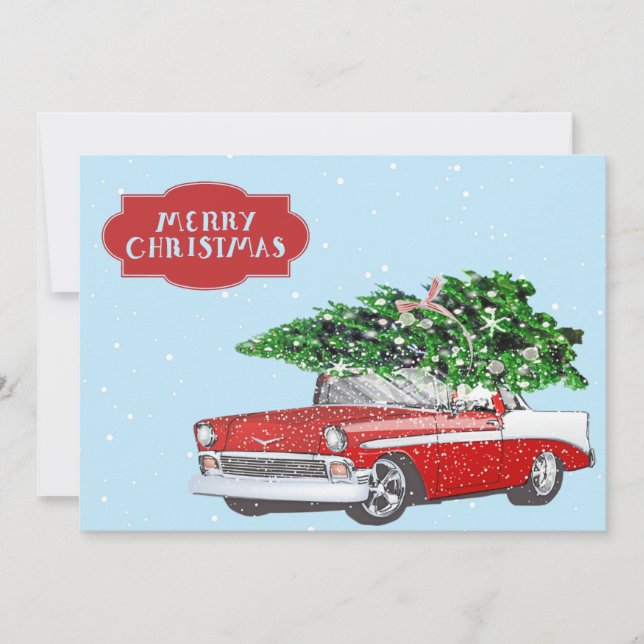 Cartes Pour Fêtes Annuelles Nostalgale Red Car & Cut Tree (Devant)