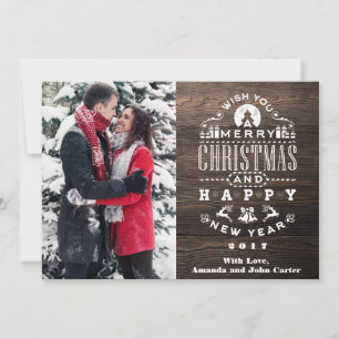 Cartes Pour Fêtes Annuelles Nostalgale WOOD Noël Salutations Photo verticale