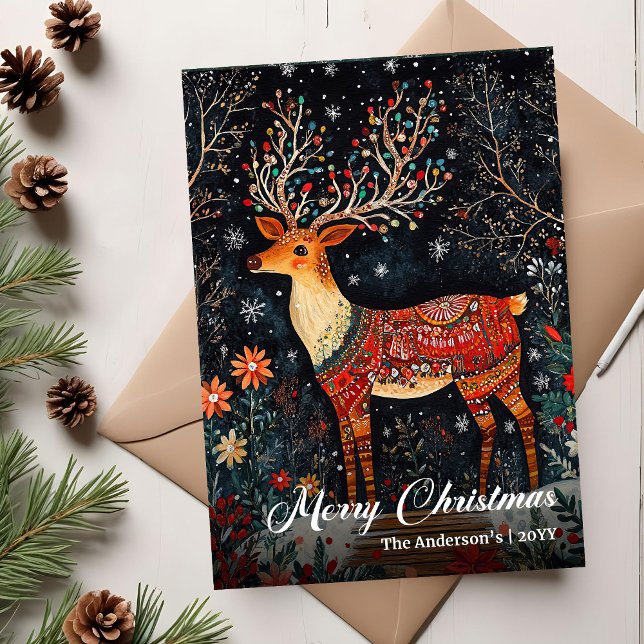 Cartes Pour Fêtes Annuelles Nostalgic Christmas deer card printable warm wish (Nostalgic Christmas deer card printable warm wish)