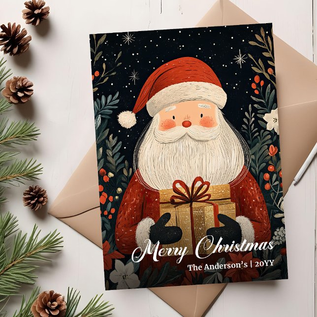 Cartes Pour Fêtes Annuelles Nostalgic Christmas Santa card elegant folk charm (Nostalgic Christmas Santa card elegant folk charm)