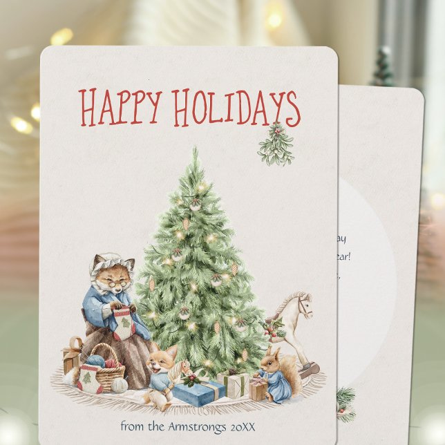 Cartes Pour Fêtes Annuelles Nostalgique Bois Animaux Noël (Nostalgic Woodland Animals Christmas Holiday Card ©Susanne Sachers - Sunny Mind 🌞)