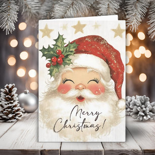 Cartes Pour Fêtes Annuelles Nostalgique Gold Stars Joyeux Noël Père Noël