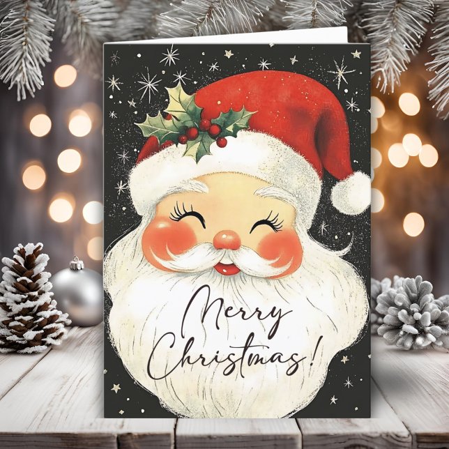 Cartes Pour Fêtes Annuelles Nostalgique Père Noël mignonne Joyeux Noël Personn (Nostalgic Santa Cute Merry Christmas Personalized Holiday Card)