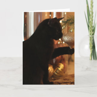 Cartes Pour Fêtes Annuelles Notes de chaton de Noël, Chat noir/Ornement d'or