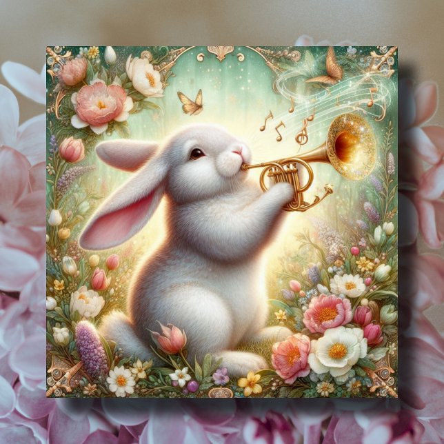 Cartes Pour Fêtes Annuelles Notes musicales Bunny Florales Art Nouveau Pâques (Créateur téléchargé)