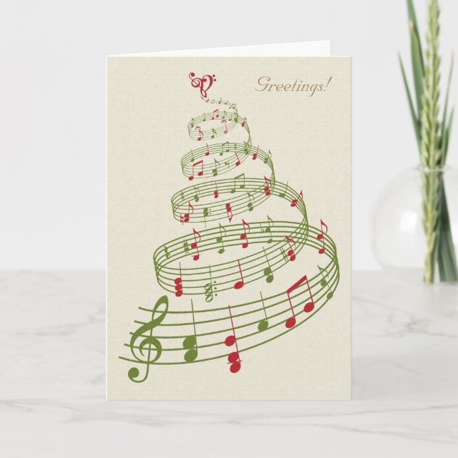 Cartes Pour Fêtes Annuelles Notes musicales Ruban Arbre de Noël (Devant)
