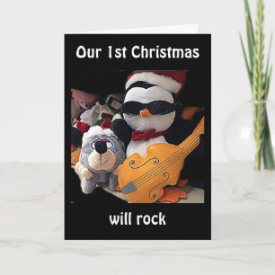 CARTES POUR FÊTES ANNUELLES NOTRE "1ER NOËL" VA ROCK-ROCKIN' PENQUIN