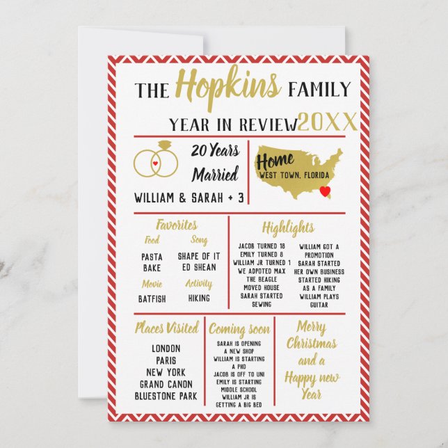 Cartes Pour Fêtes Annuelles notre année revue, événement familial Noël rouge H (Devant)
