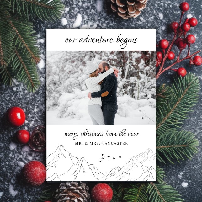 Cartes Pour Fêtes Annuelles Notre aventure commence photo nouvellement mariée  (Créateur téléchargé)