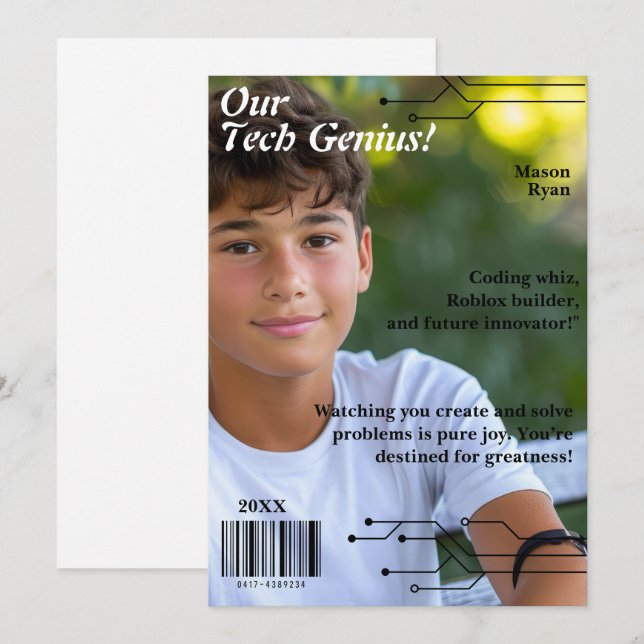 Cartes Pour Fêtes Annuelles Notre couverture de magazine Tech Genius (Devant / Derrière)