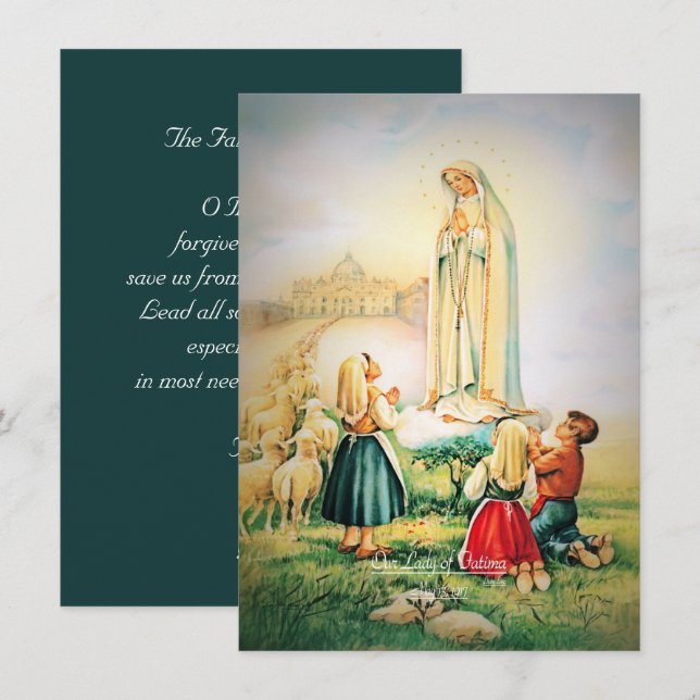 Cartes Pour Fêtes Annuelles Notre Dame de Fatima 1917 avec prière Fatima (Devant / Derrière)
