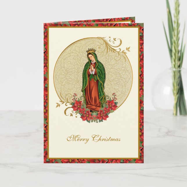 Cartes Pour Fêtes Annuelles Notre-Dame de Guadalupe Noël Poinsettia (Devant)