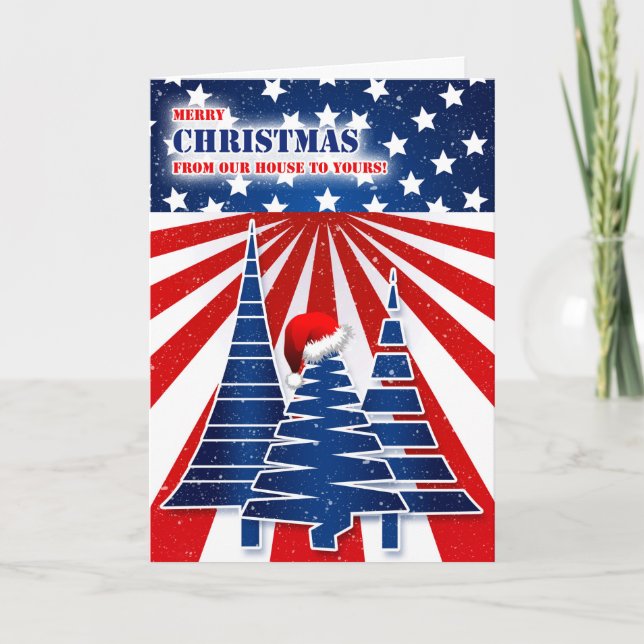 Cartes Pour Fêtes Annuelles Notre maison à vos étoiles et rayures Noël (Devant)