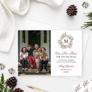 Cartes Pour Fêtes Annuelles Notre nouvelle maison Noël vert Monogramme Photo