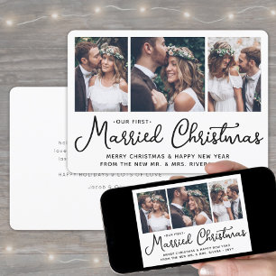 Cartes Pour Fêtes Annuelles Notre premier Mariage de Noël marié Collage photo