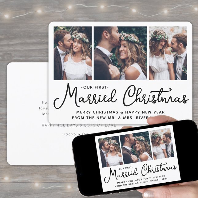 Cartes Pour Fêtes Annuelles Notre premier Mariage de Noël marié Collage photo (Créateur téléchargé)