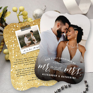 Cartes Pour Fêtes Annuelles Notre Premier Noël Comme M. Et Mme Mariage Photo