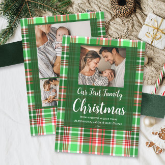 Cartes Pour Fêtes Annuelles Notre premier Noël de famille en carreaux rouges e