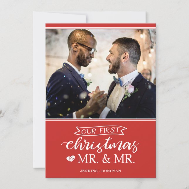 Cartes Pour Fêtes Annuelles Notre premier Noël en tant que monsieur & monsieur (Devant)