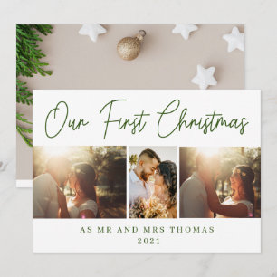 Cartes Pour Fêtes Annuelles Notre premier Noël en tant que Mr & Mrs Green Scri
