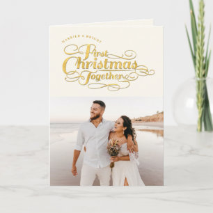 Cartes Pour Fêtes Annuelles Notre premier Noël Ensemble Golden Script Photo