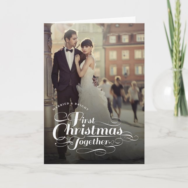 Cartes Pour Fêtes Annuelles Notre premier Noël ensemble photo de script blanc (Devant)