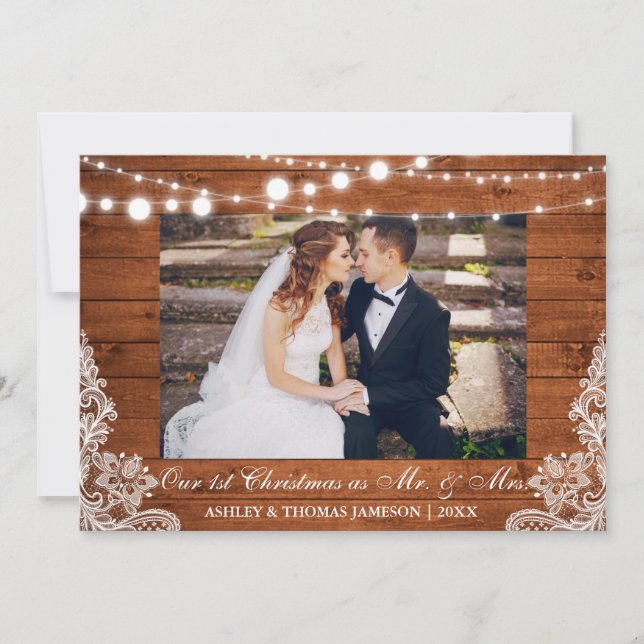 Cartes Pour Fêtes Annuelles Notre premier Noël M. & Mme Rustic Card (Devant)