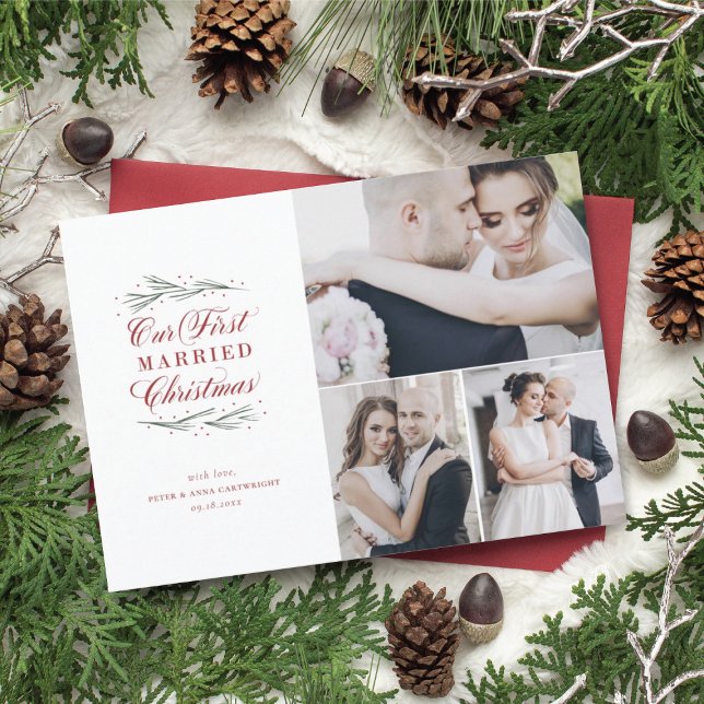 Cartes Pour Fêtes Annuelles Notre premier Noël Marié Multi-Photo Holiday (Créateur téléchargé)