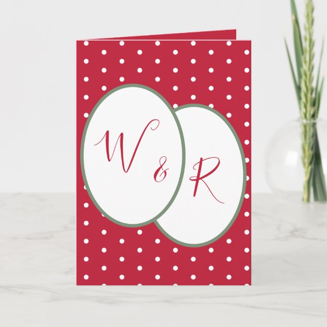 Cartes Pour Fêtes Annuelles Notre premier Noël | Rouge et blanc monogrammes (Devant)