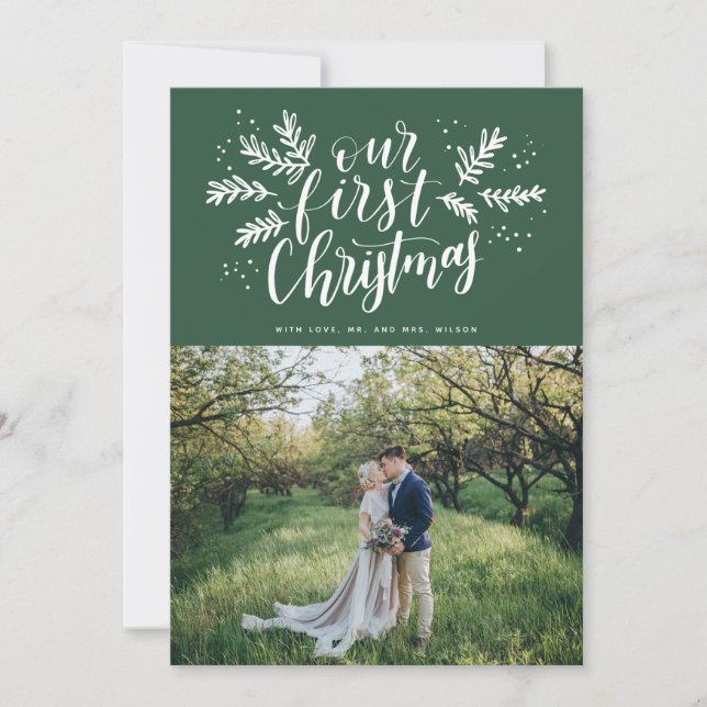 Cartes Pour Fêtes Annuelles Notre première photo de Noël à la main (Devant)