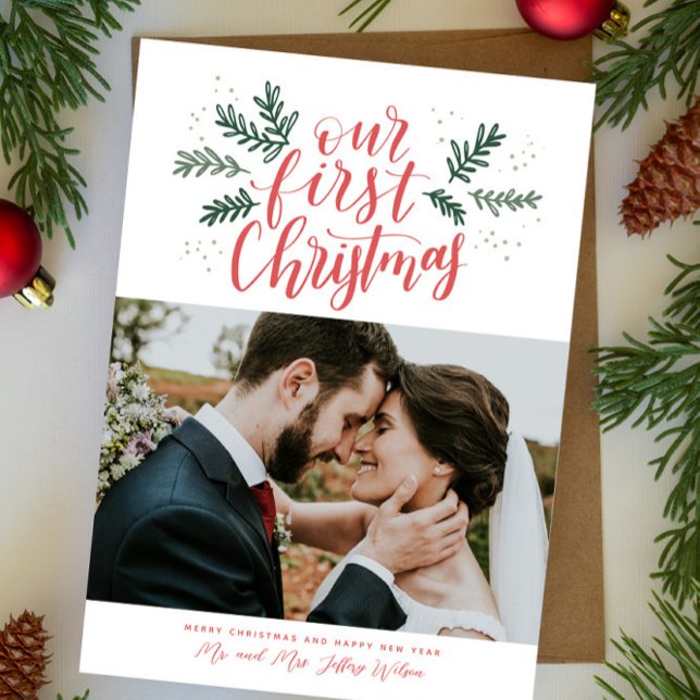 Cartes Pour Fêtes Annuelles Notre première photo de Noël à la main (Créateur téléchargé)