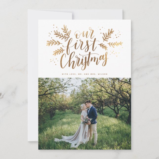 Cartes Pour Fêtes Annuelles Notre première photo de Noël à la main (Devant)