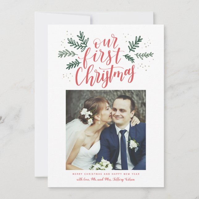 Cartes Pour Fêtes Annuelles Notre première photo de Noël à la main (Devant)
