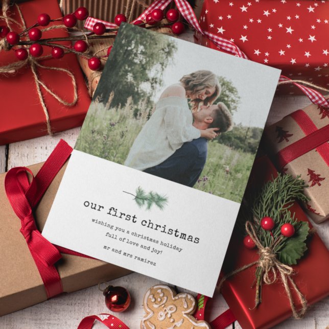Cartes Pour Fêtes Annuelles Notre première photo de Noël Holly Noël (Créateur téléchargé)