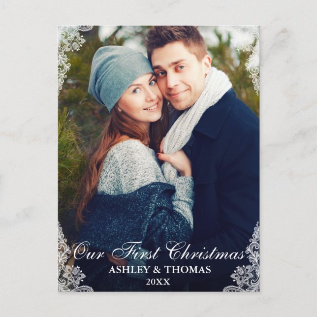 Cartes Pour Fêtes Annuelles Notre première photo en dentelle de Noël (Devant)