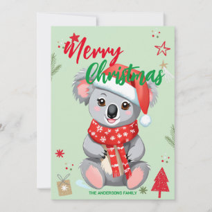 Cartes Pour Fêtes Annuelles Nounours Koala ours santaNoël Vacances Famille nom