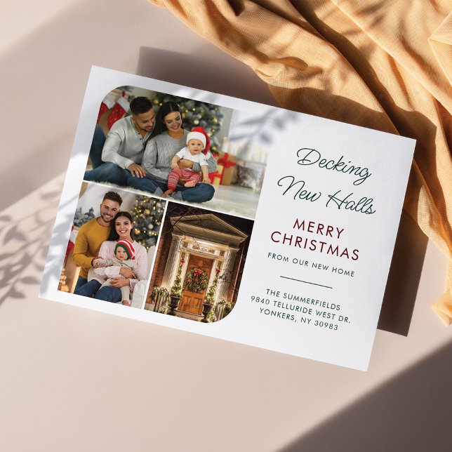 Cartes Pour Fêtes Annuelles Nous avons déménagé Famille Photo Collage Noël Dém (Decking New Halls Christmas Family Moving Announcement)