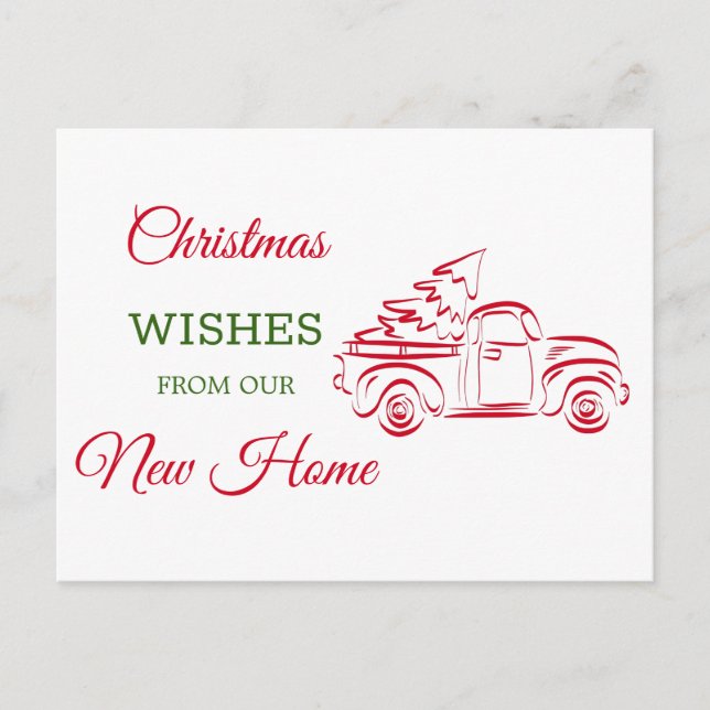 Cartes Pour Fêtes Annuelles Nous avons déménagé Red Christmas camion ligne de  (Devant)