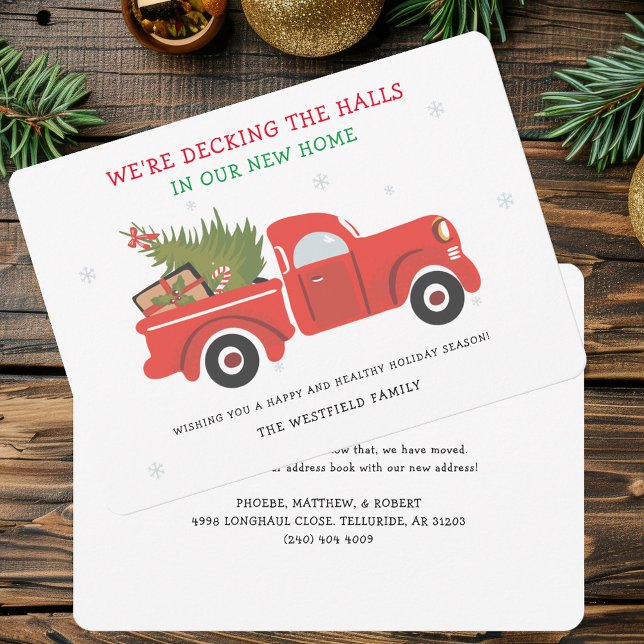 Cartes Pour Fêtes Annuelles Nous avons déplacé une nouvelle adresse Noël Démén (Classic Red Truck Christmas Holiday Moving Announcement)