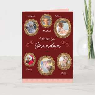 Cartes Pour Fêtes Annuelles Nous t'aimons Grand-mère Six Photo avec Texte Roug