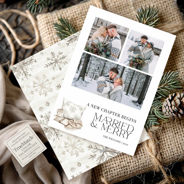 Cartes Pour Fêtes Annuelles Nouveau chapitre Marié Joyeux Hiver Flocon de neig (Créateur téléchargé)