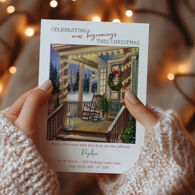 Cartes Pour Fêtes Annuelles Nouveau Début Noël Porche avant J'ai déménagé (Créateur téléchargé)