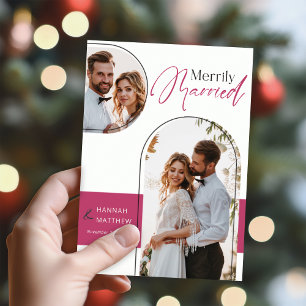Cartes Pour Fêtes Annuelles Nouveau marié Mariage de vacances Black Magenta