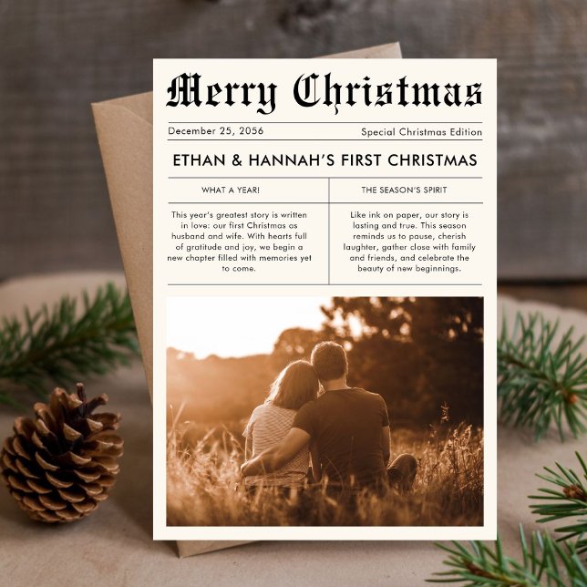 Cartes Pour Fêtes Annuelles Nouveau marié Premier journal de Noël Photo unique (Créateur téléchargé)