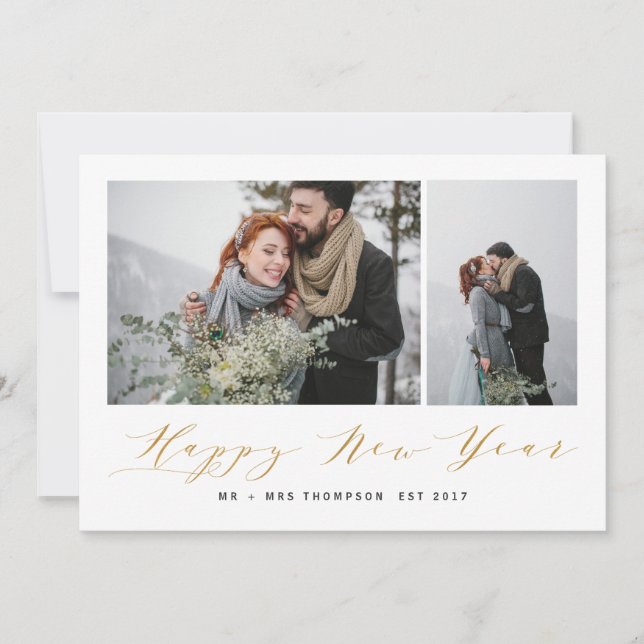 CARTES POUR FÊTES ANNUELLES NOUVEAUX DÉBUTS HEUREUX OR DE NOUVELLE ANNÉE (Devant)