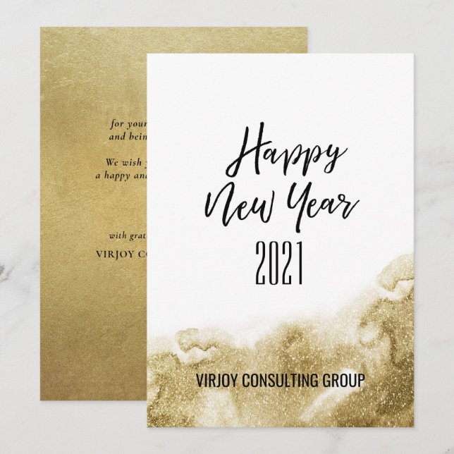 Cartes Pour Fêtes Annuelles Nouvel An 2021 | Entreprise Abstrait or (Devant / Derrière)
