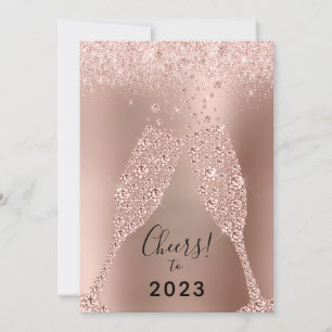 Cartes Pour Fêtes Annuelles Nouvel An 2023 Rose Parties scintillant métal or