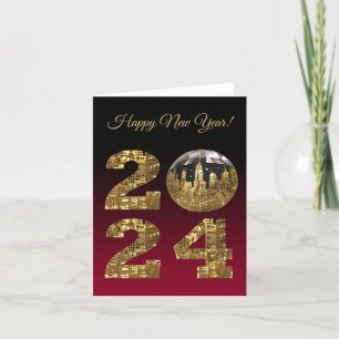 Cartes Pour Fêtes Annuelles Nouvel An 2024 Eve-Gold & Red-